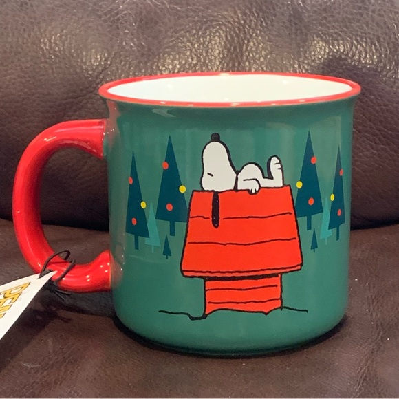 Snoopy on Doghouse with Christmas Trees Peanuts Mug - Woodstock with Candy Cane - Picture 8 of 10